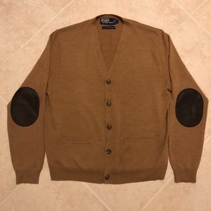 Polo Ralph Lauren 100% wool cardigan elbow patch L
